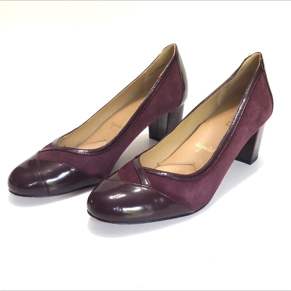 Trotters Burgundy Patent Leather & Suede Slip On Heels size 8.5M - Picture 1 of 13